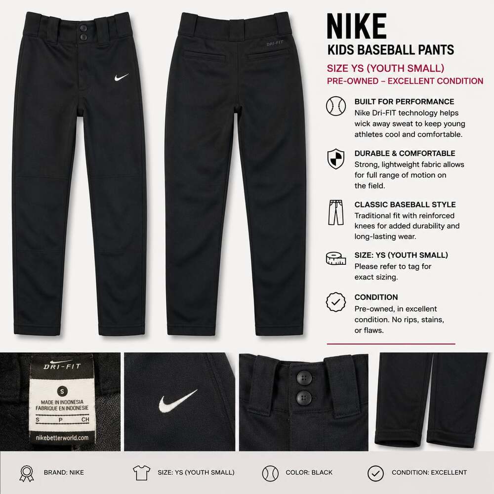 Nike Dri-FIT Kids Youth Small Black Baseball Pants
